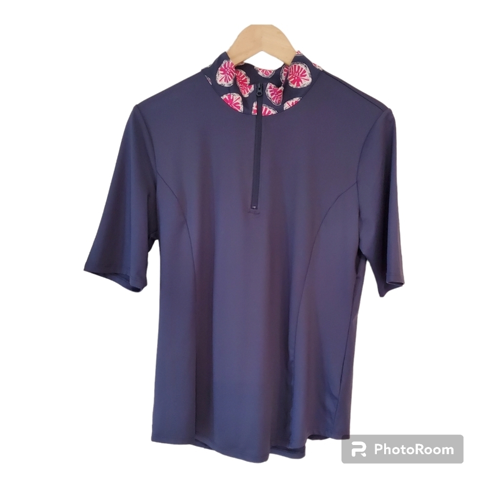Tommy Bahama Golf Top Shirt Size Large Blue Pullover 1/4 Zip Floral Collar - Picture 8 of 14